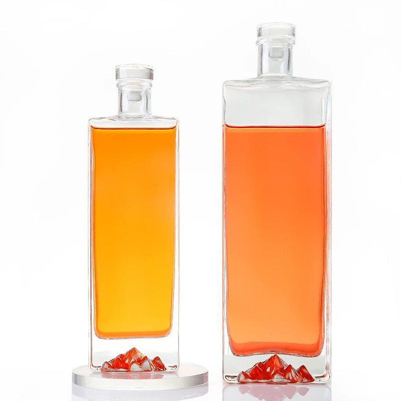 Flat Square 500 ml liquor bottle with glass stopper  Stock glass bottles 1 L for  whisky spirits