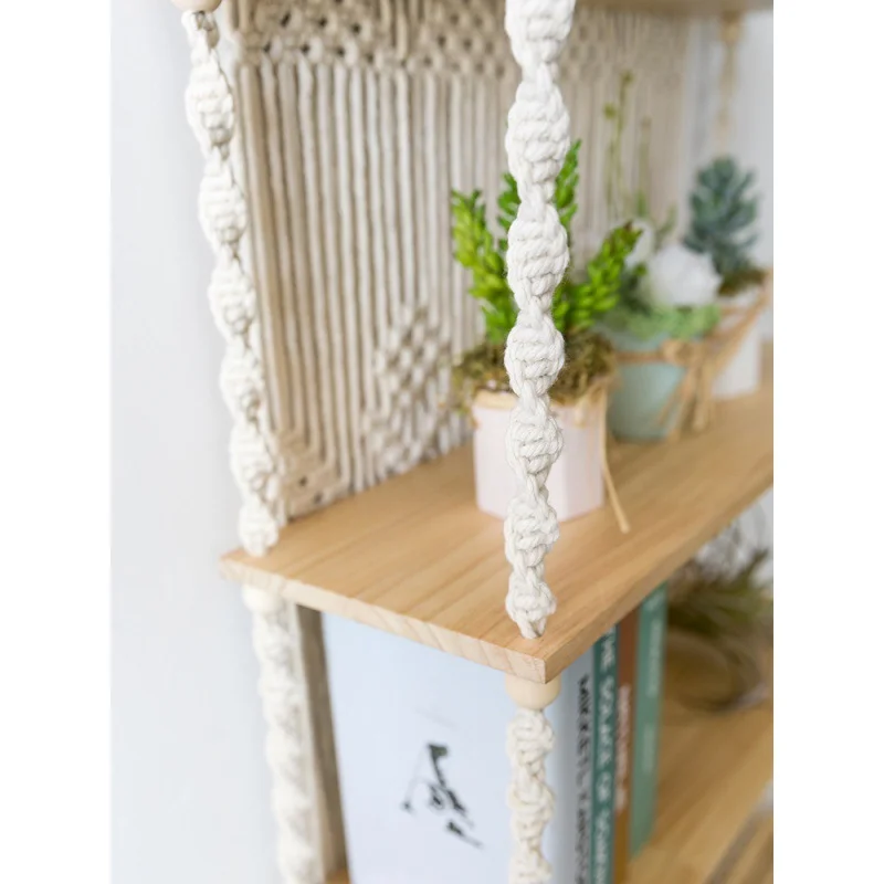 Handmade Woven Rope Macrame Wall Hanging Shelf 3 Tier Boho Shelves Organizer Hanger for Kitchen