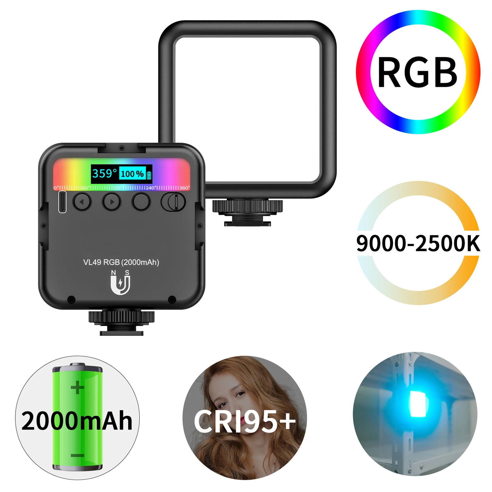 Hot sale Arcury magnetic Mini RGB 2000mAh Camera Video Light Lighting for Tiktoks Photography Vlog Live VL49RGB