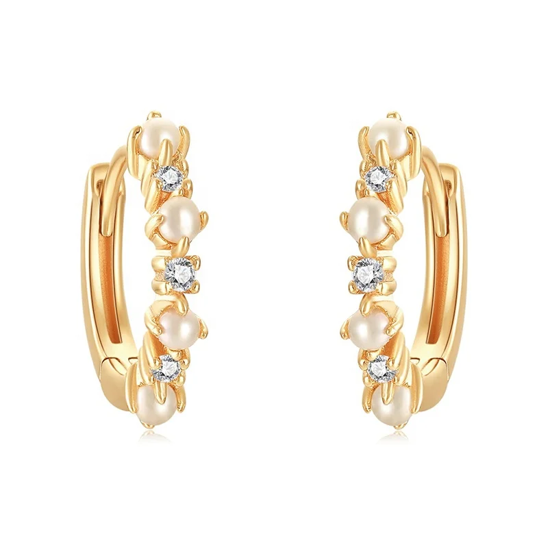 Gemnel huggie classic freshwater pearls CZ stone gold hoop 925s small filled earrings designs for girls