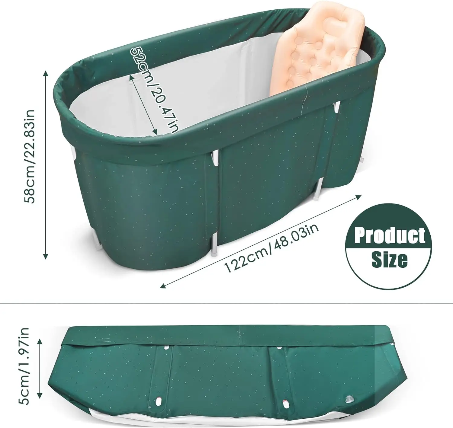 Portable Bathtub Foldable Tub for Adults Bath Tub with Backrest Suitable for Ice or Hot Bath