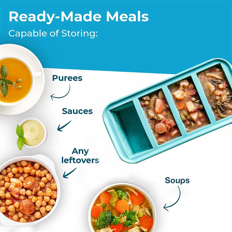 Hot Selling Freeze Soup  or Sauce Makes 4 Perfect 1cup Portions Large Silicone Tray with Lid