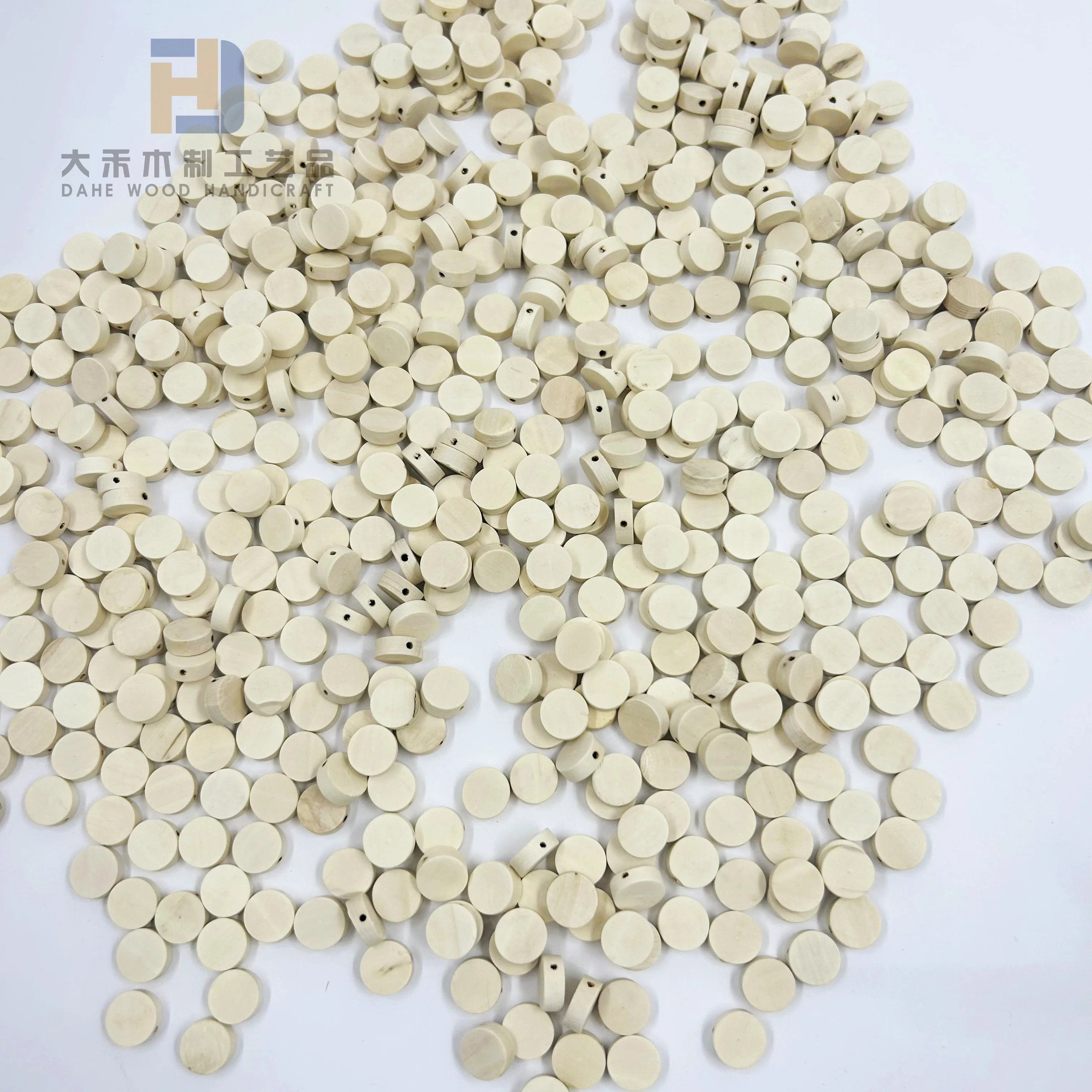 Wholesale Price Wooden 10mm Round Flat Bead with Cross Hole Custom Wood Loose Beads for DIY Crafts Bracelet Making Decoration