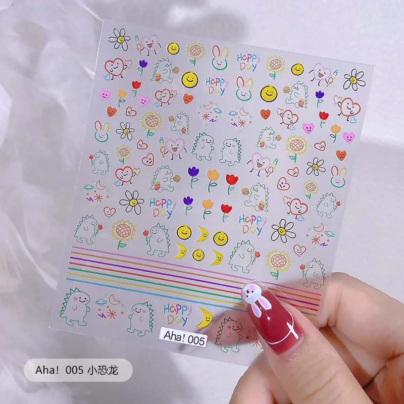 Aha01 Korean Peach Flower Cute Cartoon  3D Thin Nail Art Sticker custom nail decals Adhesive Manicure Salon DIY  Decoration