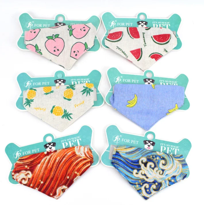 Wholesale double layer linen triangular custom printed pet bandana for dog