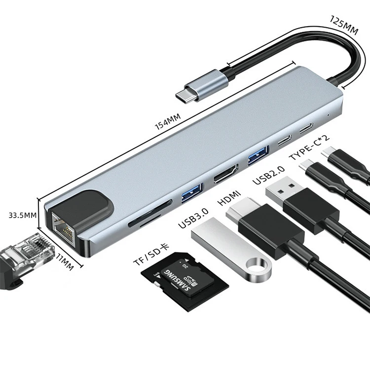 8 in 1 USB C adapter all in one gigabit ethernet rj45 lan 4k 8k hdtv pd vga otg combo data transfer type c 31 usb 30 hub 7 (1600250823557)
