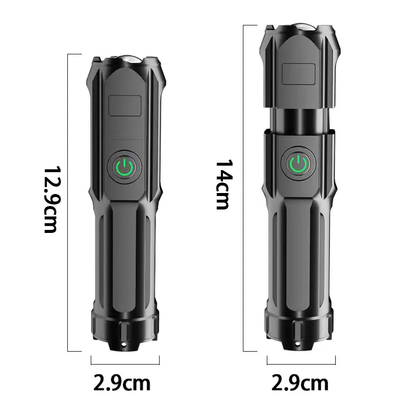 Hot Sale Portable USB Charging Flashlight Telescopic Zoom Strong Light LED Torch Spotlight Long-Range Flood Lighting Lamp