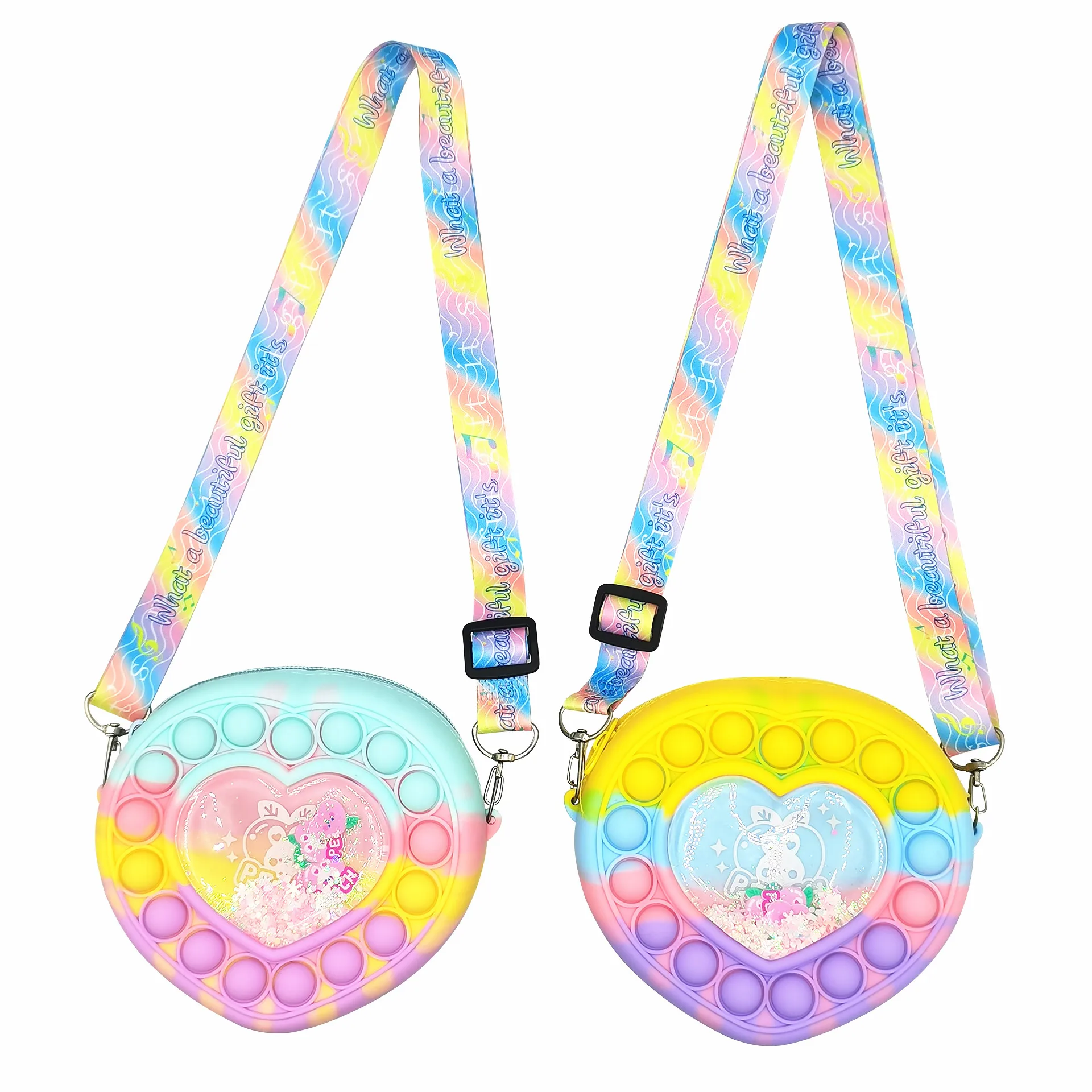 Children Educational Toys High Quality Silicone Push Popping Bubbles Fidget Toys Quicksand Design Funny Coin pouch bag Toy