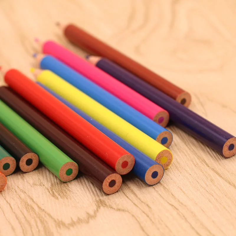 Glitter Wholesale Plastic Leadfree Safety OEM LOGO 3.5 inch 12-color colored pencil set for students writing & sketch drawing