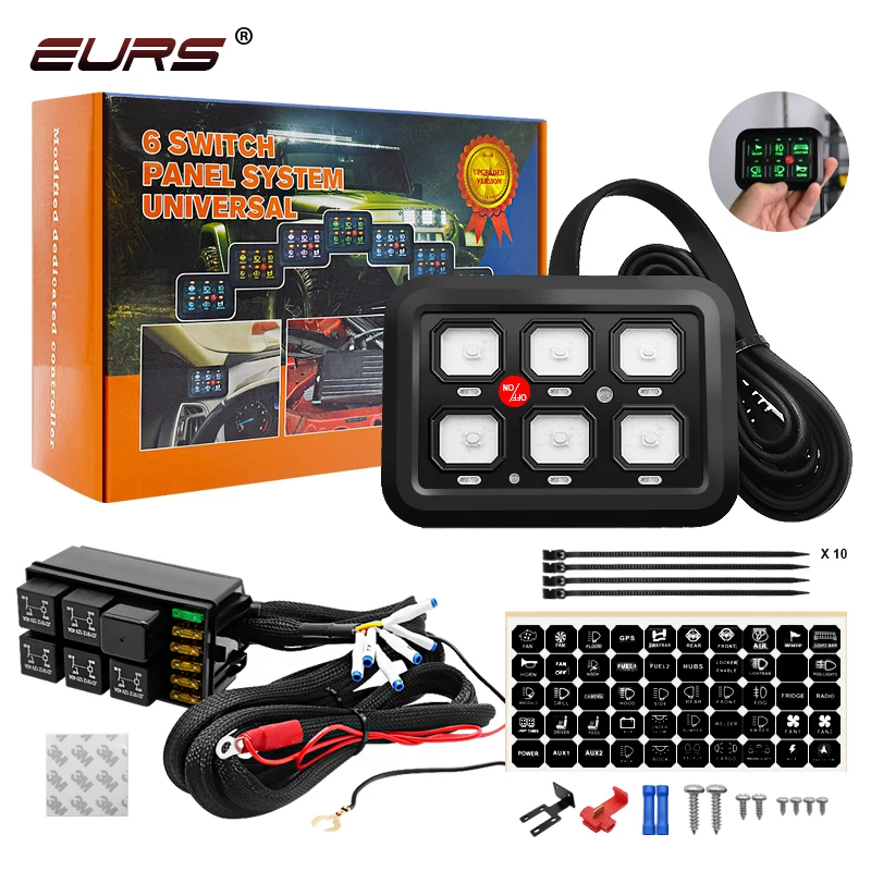 EURS 6 Gang Car Switch Panel Universal Circuit Control Relay System Box with Automatic Dimmable On-Off LED Switch
