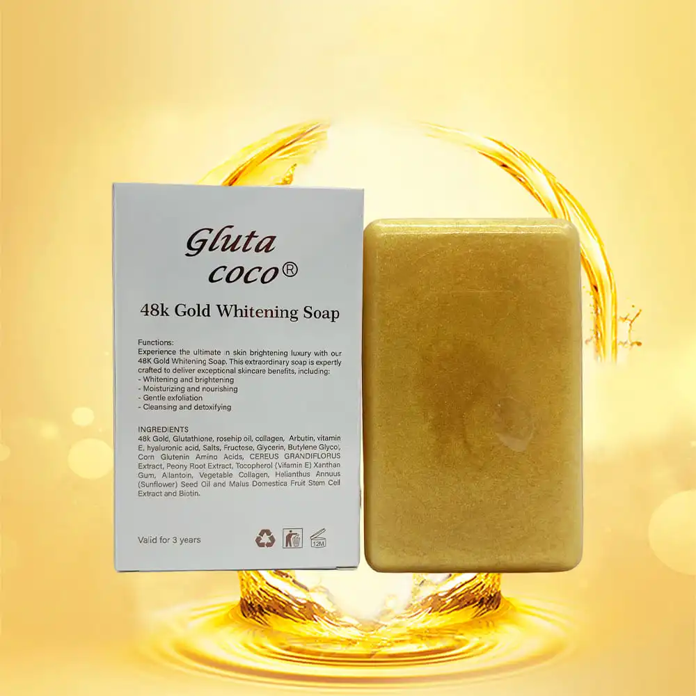 Gluta coco 48K Gold Whitening Soap with Glutathion & Vitamine C Moisturizer Remove Hyperpigmentation Natural Whitening Face Soap