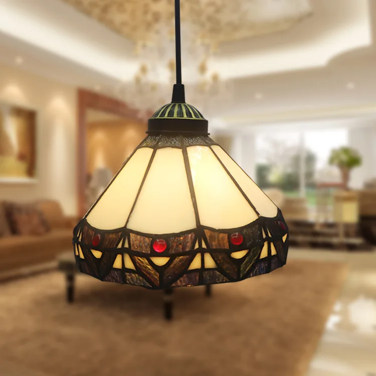 Hot Sales Tiffany Style Pendant Light Vintage E27 Round Rustic Coloured Glass Decoration Chandelier Adjustable Chandelier