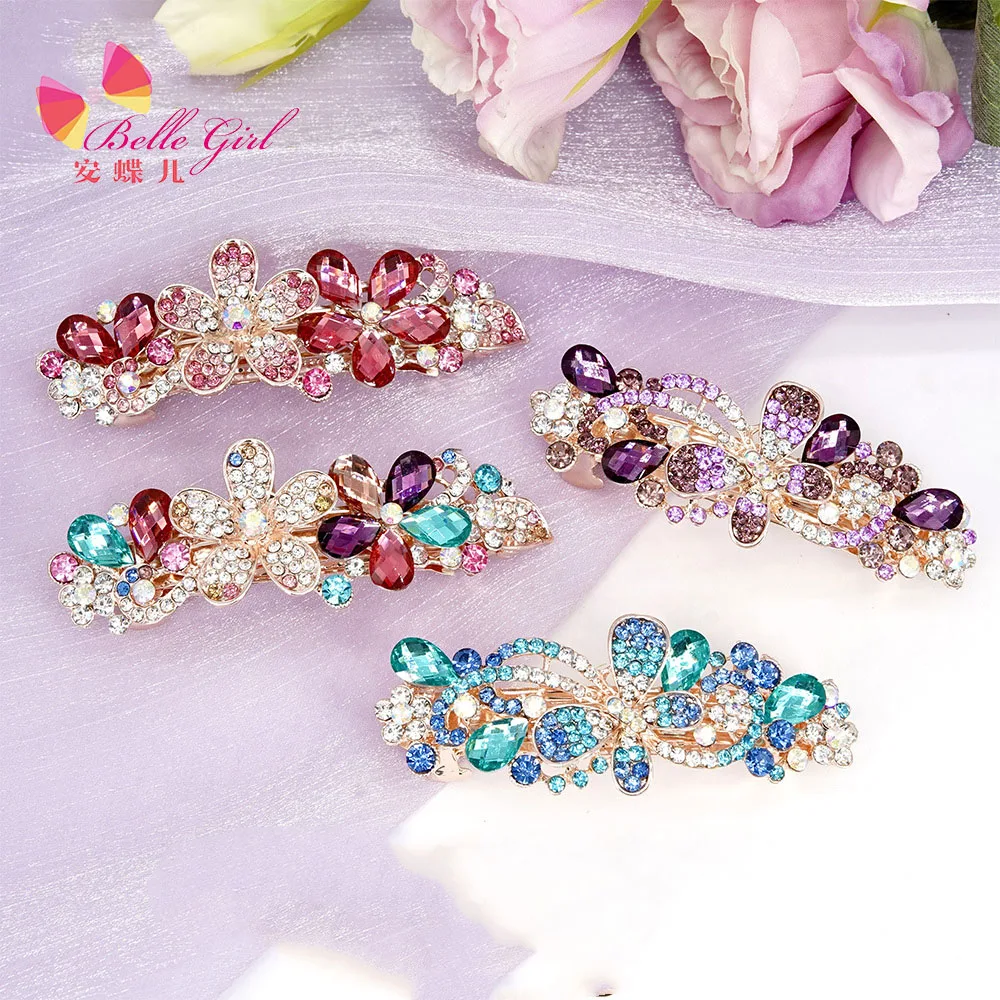 BELLEGIRL hot sale new trend custom packaging hair accessories wholesale sparkling Butterfly large diamond set crystal hair clip
