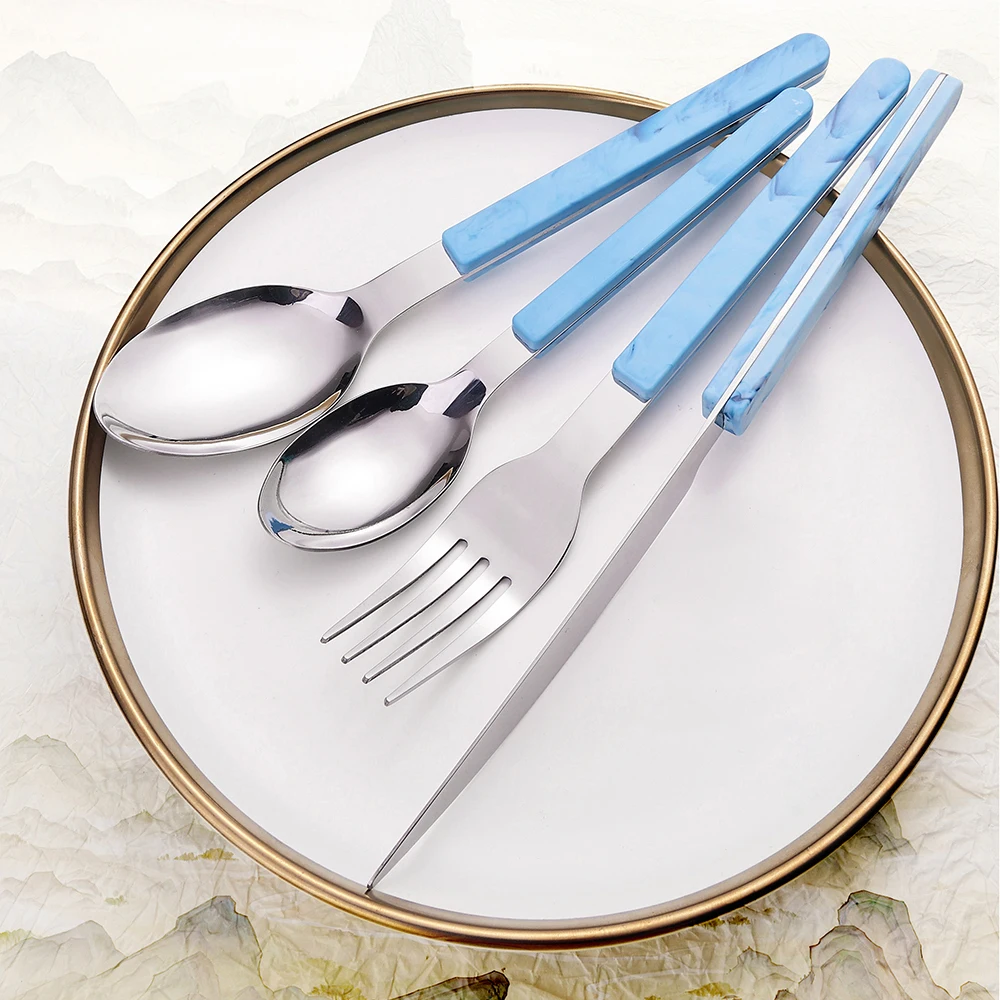 Wholesale Bulk 4 PCS Silver Gift Flatware Spoon Fork and Knife Stainless Steel Cutlery Set with ABS Handle and Box