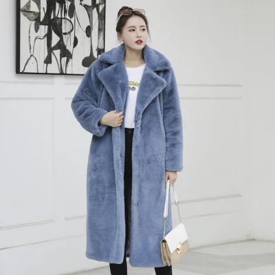 New Women Winter Warm Faux Fur Coat Thick Women Long Coat Turn Down Collar Women Warm Coat