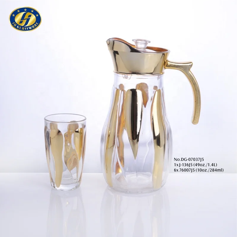 7OZ TUMBLER+1.4L JUG RIBBON DESIGN GOLDEN 7PCS DRINKING SET, WATER SET