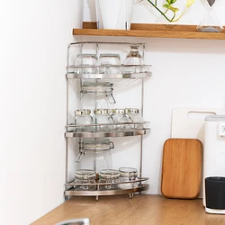 factory wholesale 3 tier storage basket stainless basket for kitchen corner and bathroom corner