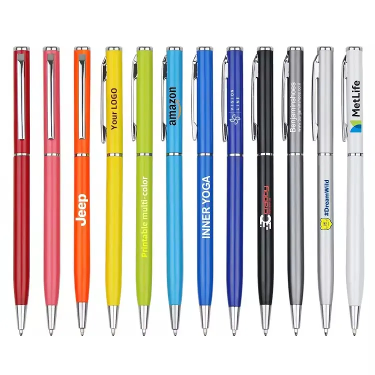 China Factory Wholesale Custom Logo Pen Slim Twist Metal Ballpoint Pen Business Promotional Pen with 1.0mm Writing Width