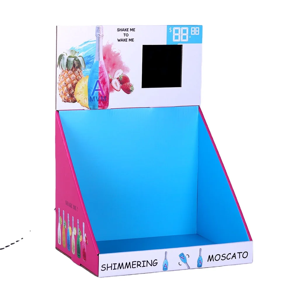 Custom Design Advertising Recyclable Cardboard Wood Glass Counter  Display Pdq  With Lcd Display Screen for Promotion Goods