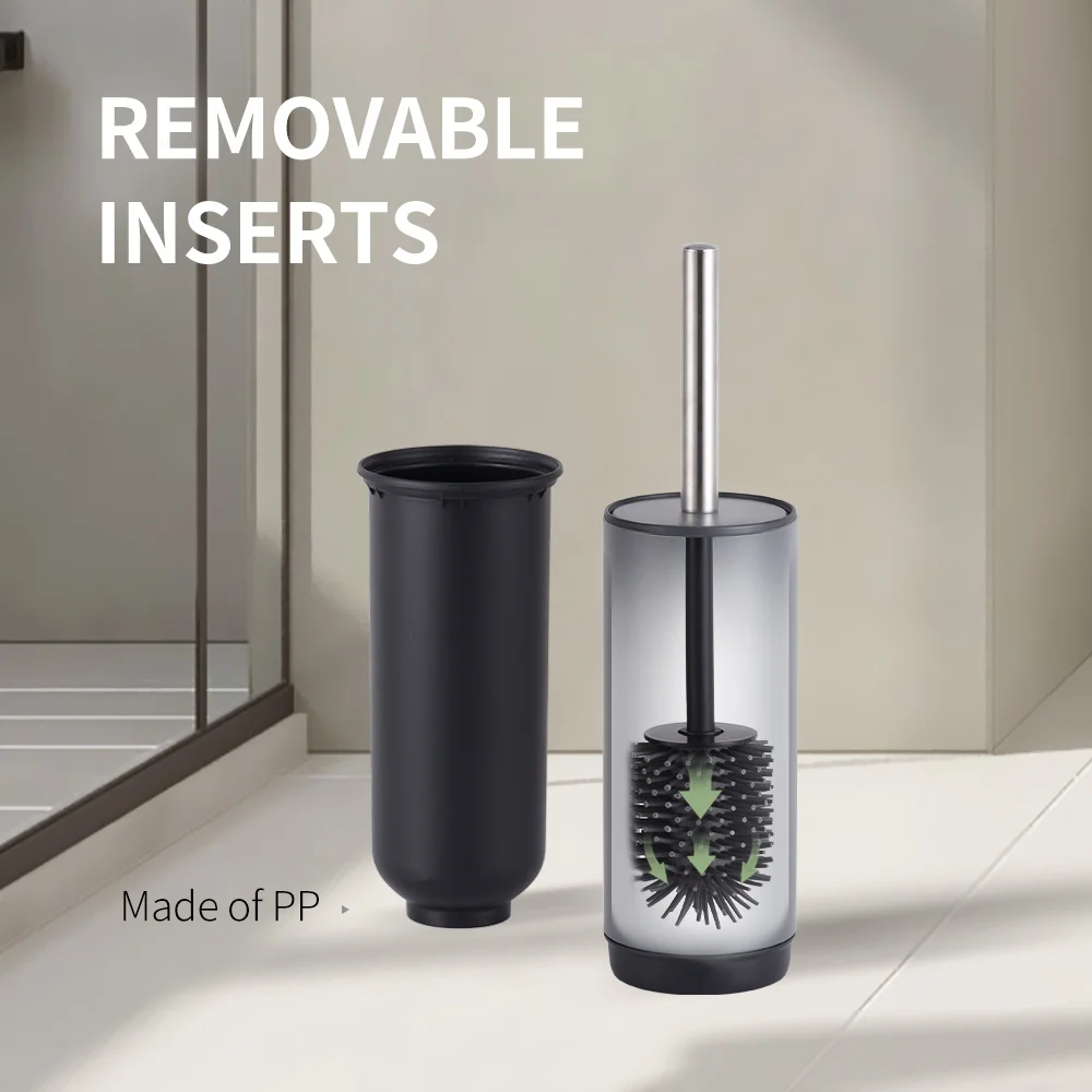 5L Stainless Steel White Colored Metal Bathroom Round Slim Lid Slow Closing Trash Can With Toilet Brush Set Holder