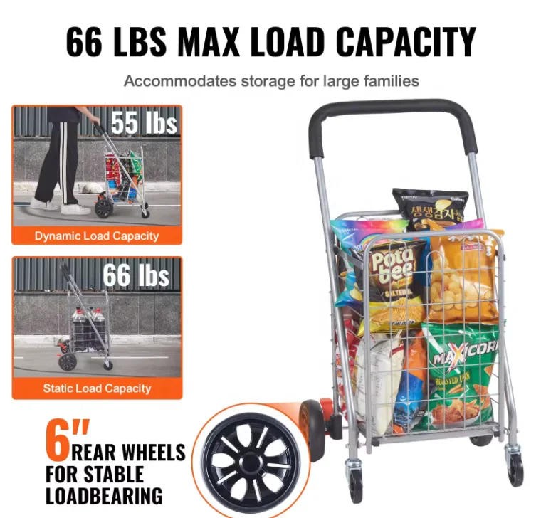 Shopping Shop Cart  Trolley Cart on Swivel Wheels for Grocery Laundry Hotel Luggage Market