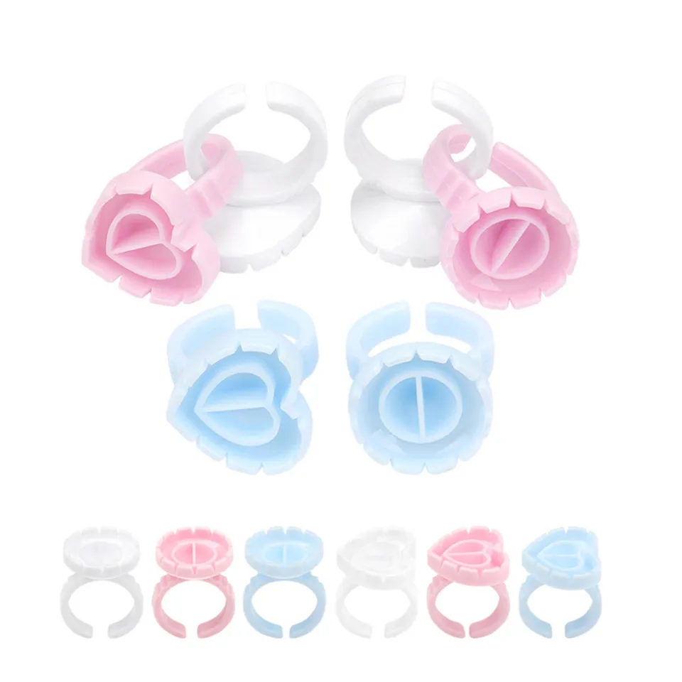 Wholesale White Pink Purple Heart Shape Flower Glue Ring Eyelash Extension Tools Lash Glue Rings