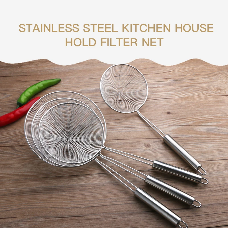 Frying Cooking Oil Draining Skimmer Kitchen Food Skimmer Stainless Steel  Strainer