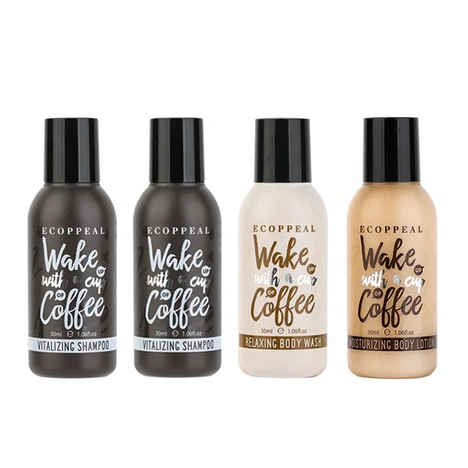 Disposable 5 Star Hotel Shampoo and Toiletries Set Custom Luxury Hotel Guest Room Supplies Coffee Grounds Amenities Kit