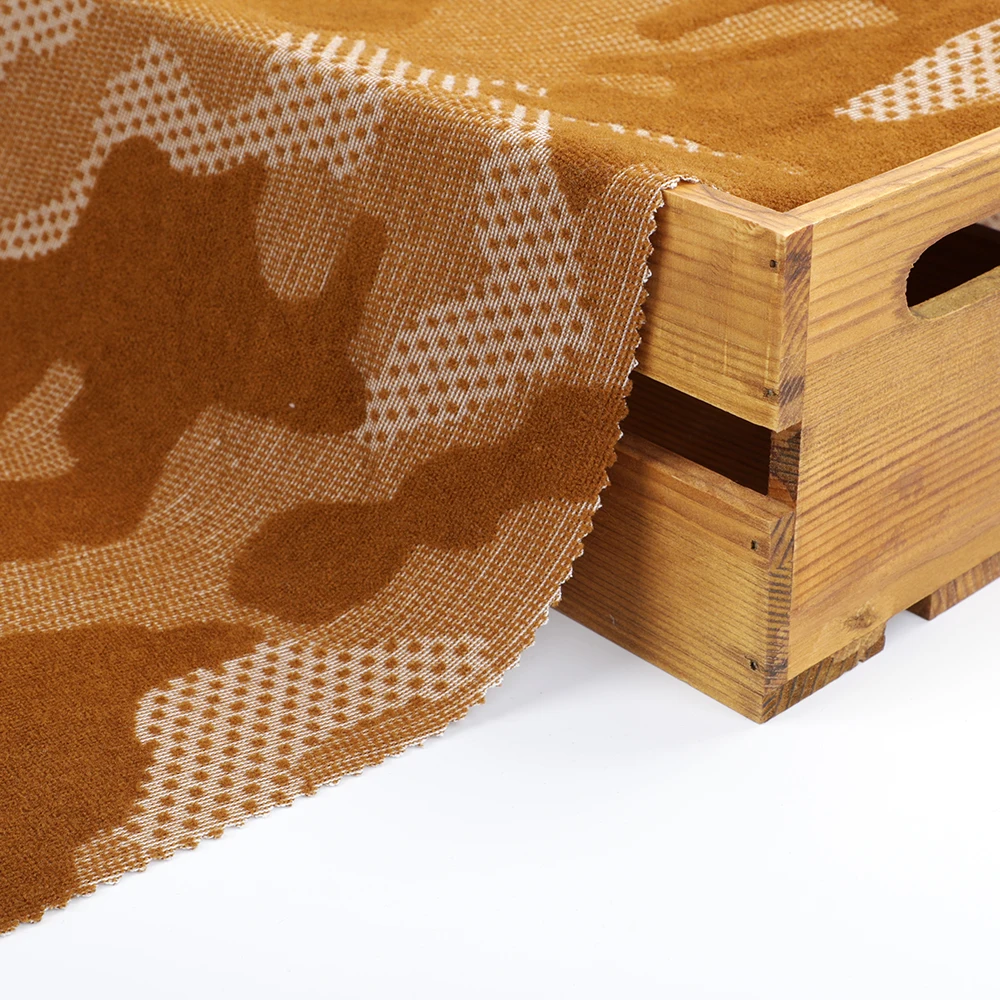 Luxury Camouflage Abstract Jacquard Pattern Velvet Flocking Catonic 100% Polyester Knit Fabric For Cloth