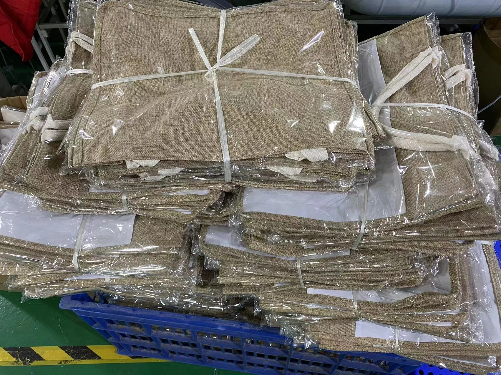 Sublimation logo Jute Foldable Reusable Tote Bag with Canvas Front Pocket Burlap Tote Bags with Handles blank Tote Bag