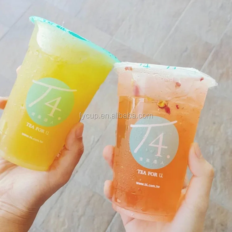 95mm caliber ice coffee cup beverage manufacturer disposable plastic PET cup with cover boba tea yogurt customizable slush cups