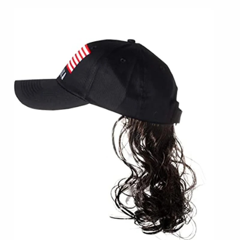 Fashionable Baseball Cap Hat Wig Long Straight Hairpiece Outdoor Travel Wig Hats Hair Wigs With Hats