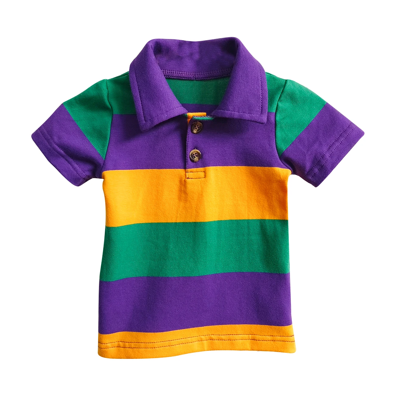 Mardi Gras Boys Short Sleeve Top Stripe Purple Green Yellow Knit Cotton Baby Polo Shirt