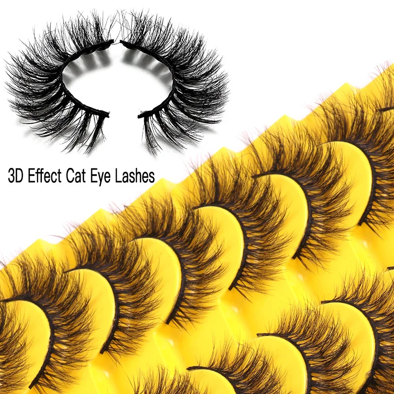 Best Selling Cat Eye 3D Effect False Eyelash Synthetic Lash 15-25mm Faux Mink Eyelash Color Silk 10 Pairs Strip Eyelash Vendor