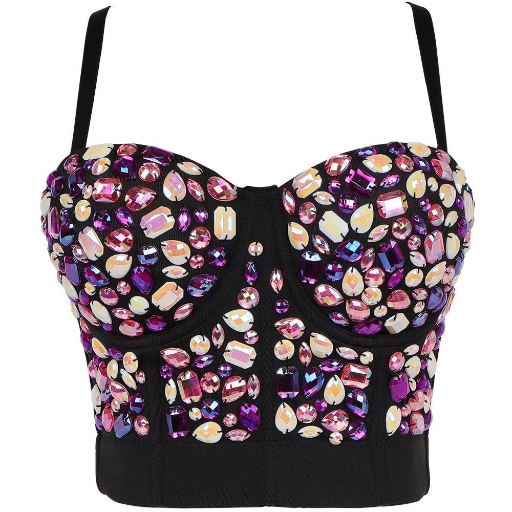 Factory Wholesale High Quality Customized Acrylic Diamond Hand Nailed Bead Corset Crop Top