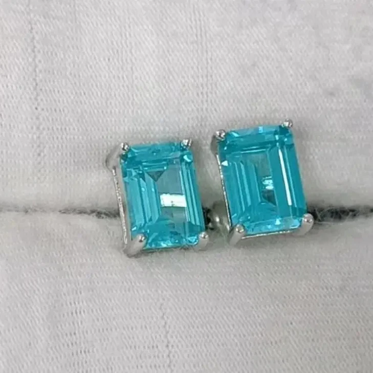 Germany Korean Tourmaline Stud Earrings hypoallergenic jewelry tarnish free Emerald cut Paraiba CVD diamond S925 silver earrings