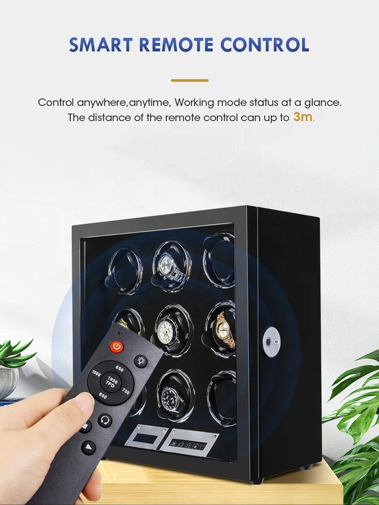 Smart Fingerprint 4 6 9 Rotating Watch Case Manufacturer Luxury Black Watch Winder Automatic Storage Box for Rolex Watches Men