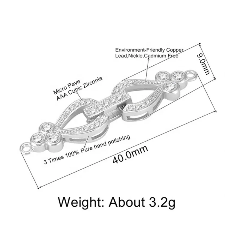 OEM Youchuang butterfly zircon lobster clasps Pearl bracelet and Necklace Button Spring Lock Sterling Silver Jewelry 925 Clasp