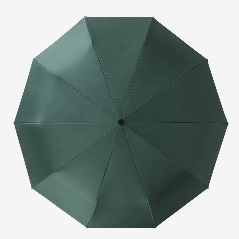 23 Inch Luxury 3 Fold Umbrella Super Strong 10 Ribs Windproof Automatic 3 Fold Umbrella with Wooden Handle