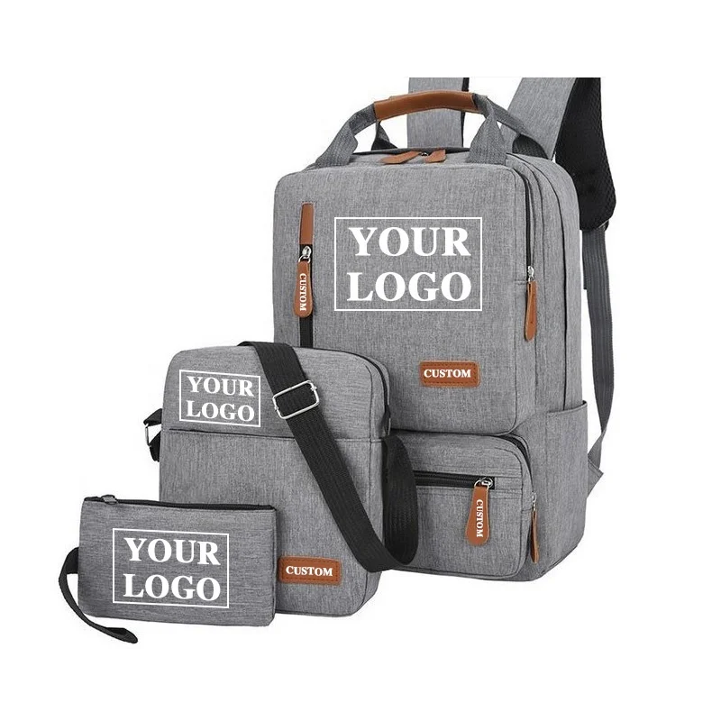 LCC653 Wholesale Customizable Logo 3 in 1 Big Capacity Backpack With USB Charging Promotion Gift Custom Business Laptop Bag Set
