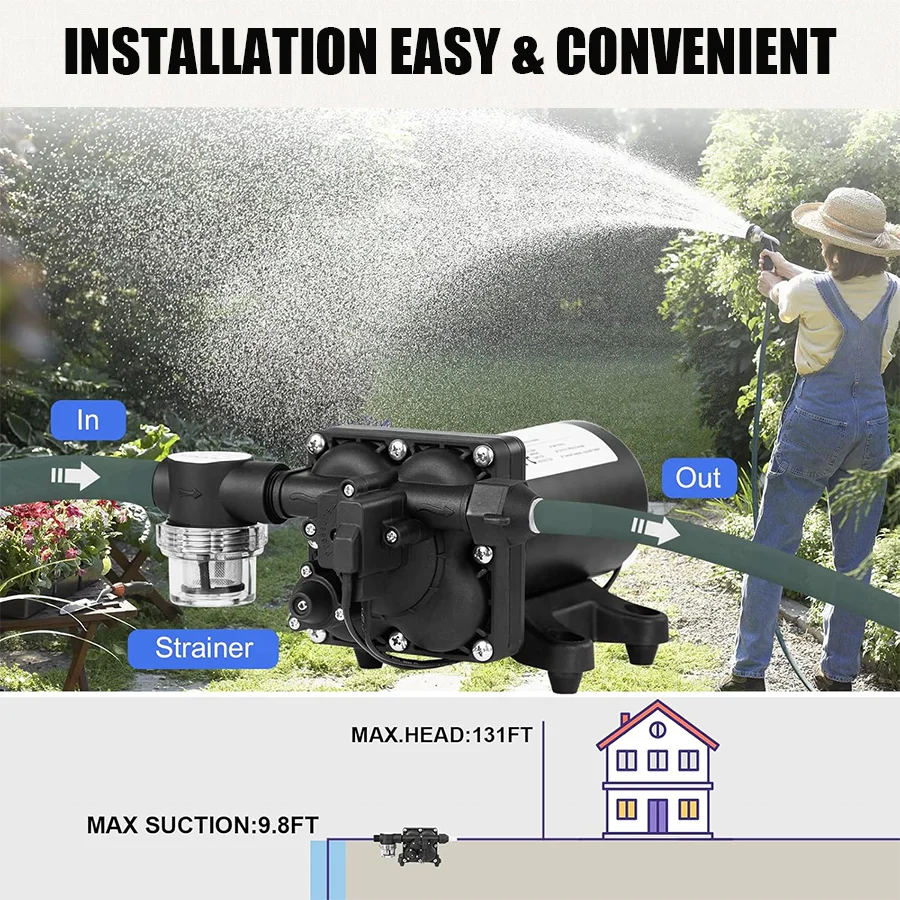Industrial Water Pressure Diaphragm Pump 110V 5.5GPM 55PSI Fresh Water Pump for transfer booster water heater drum sprinkler
