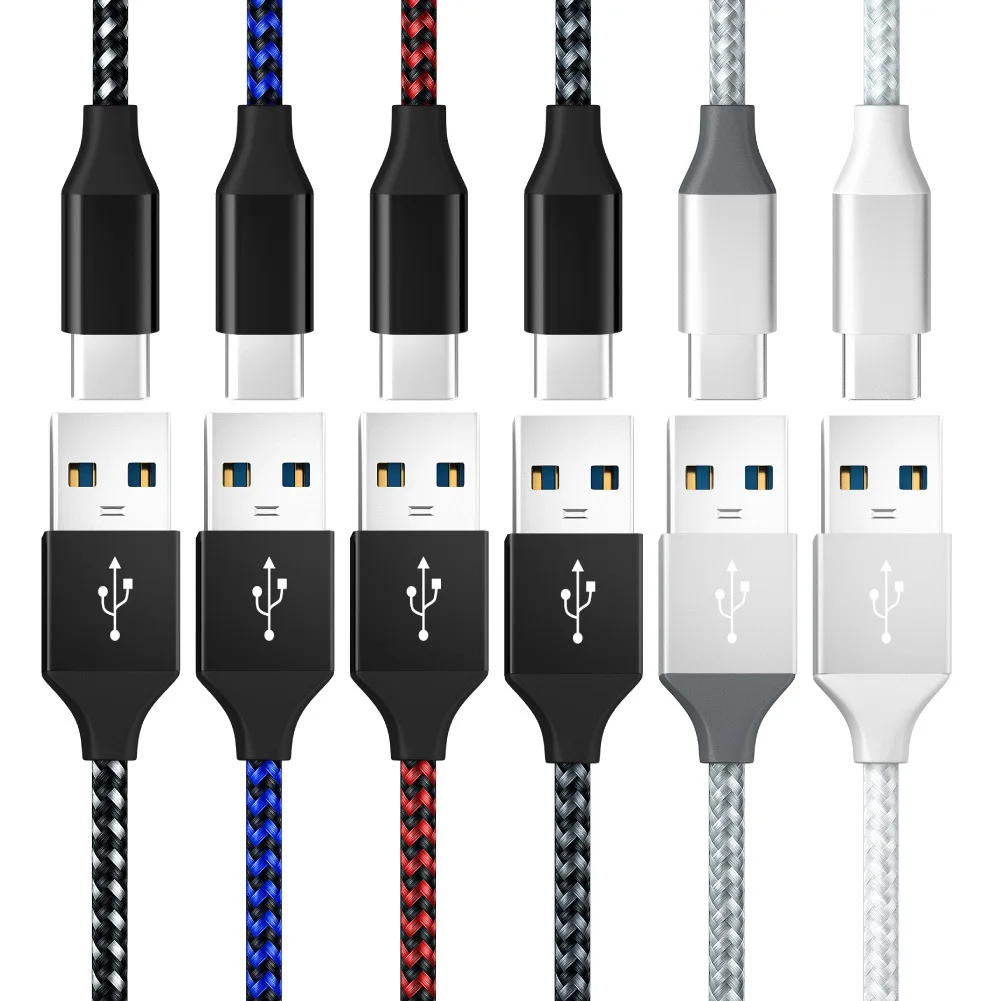 Hot Selling Nylon Braided USB Charging Cable Type C 1m 2m Custom Logo Mobile Type C Cable Fast Charging Usb C Cable for iphone
