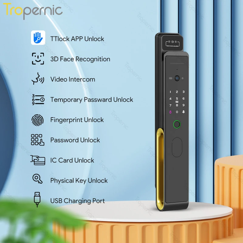 Tropernic New Technology Outdoor fingerprint electric automatic Gate Lock TTlock Wifi  ttlock app smart lock face recognize