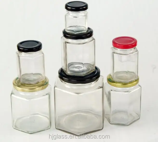 wholesale 250ml bee honey bottle 8.5oz hexagonal shaped glass honey jar with gold lid