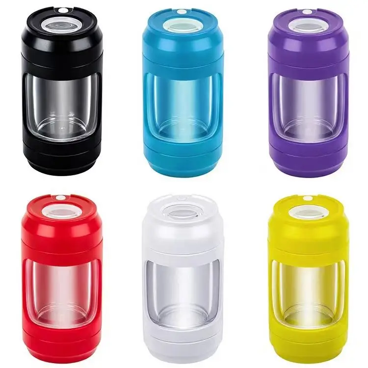 Hot Selling Plastic 4 in 1 Glow LED Storage Jar with Herb Grinder Jar Custom Logo Magnifying Glass Jar Container