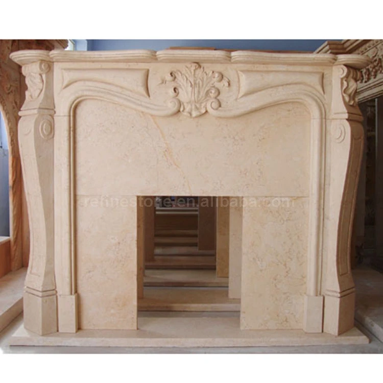 Beige Marble Fireplace Surround Mantel Indoor Mental Marble