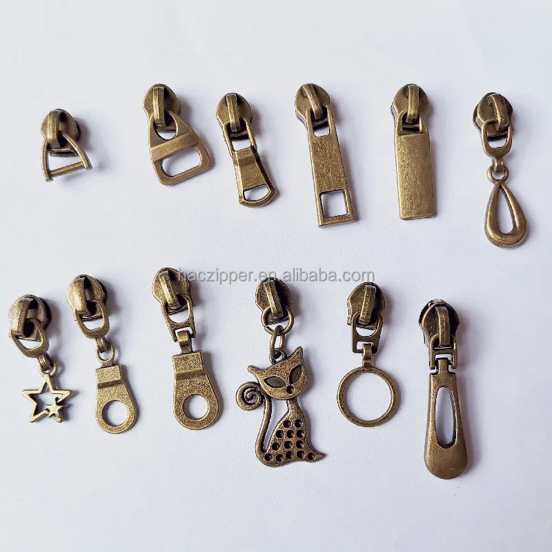 different  antique brass  pulls for #5 nylon zipper