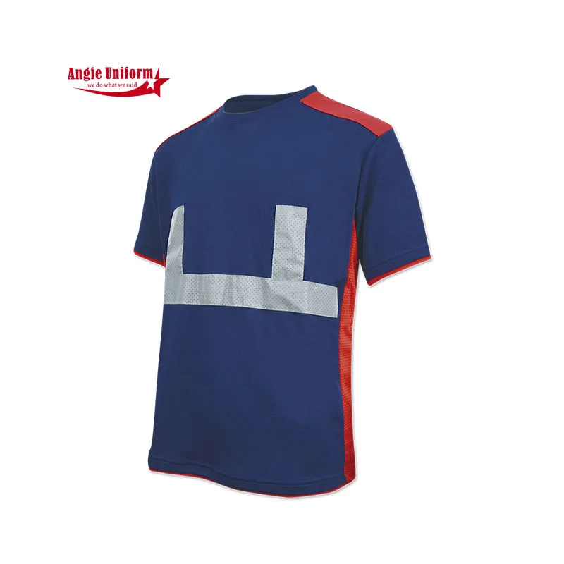 OEM Factory Wholesale Custom Anti Pilling Cotton  Eco Friendly Blue Men T-shirts Reflective Construction Worker Uniforms