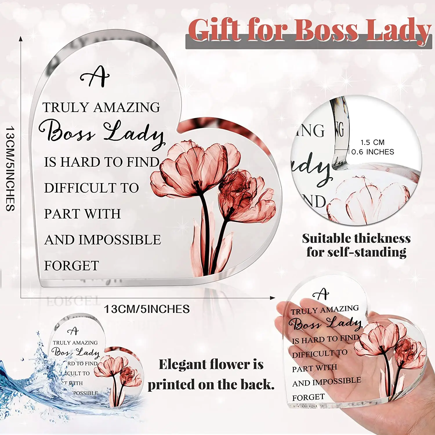 Acrylic Heart Boss Leaving Gifts Boss Appreciation Retirement Gift Paperweight Keepsake for Office Desk Birthday