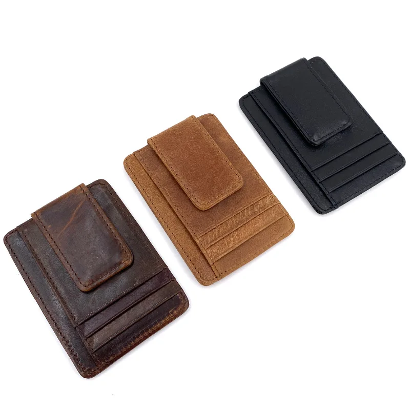 Engraved Money Clip Custom Leather Credit Card Wallet Personalized Genuine Leather Money Clip with Strong Magnet